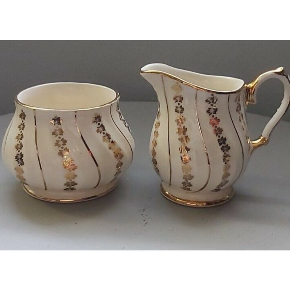 Vintage Sadler England Gold trim Sugar & Cream open sugar bowl, fine bone...